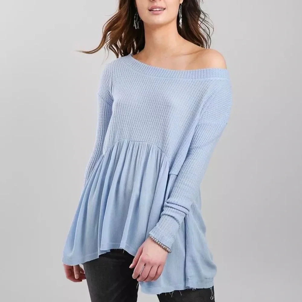 Buckle Daytrip Off The Shoulder Babydoll Top Light Blue Oversized Xlarge Women’s
